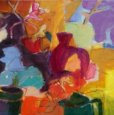 1663. Still Life with Magenta Pot 22x25 SOLD